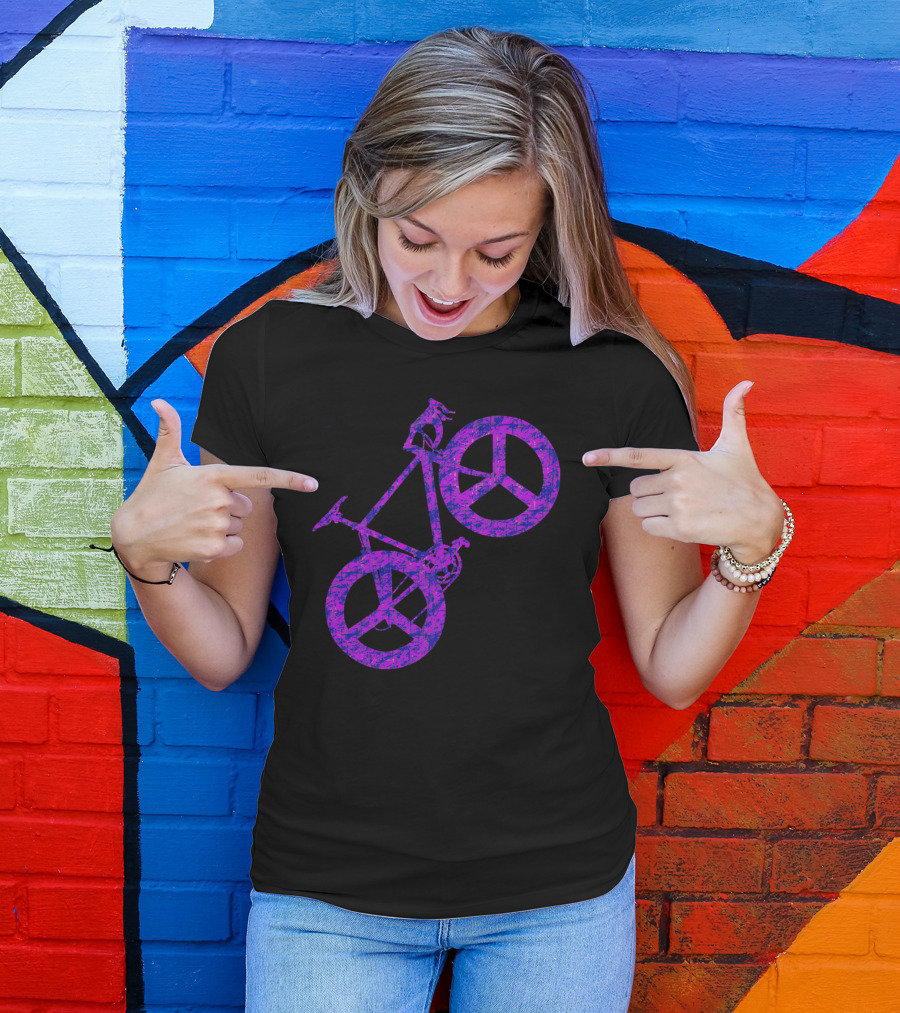 Purple Bicycle Peace Symbol Wheels T-Shirt
