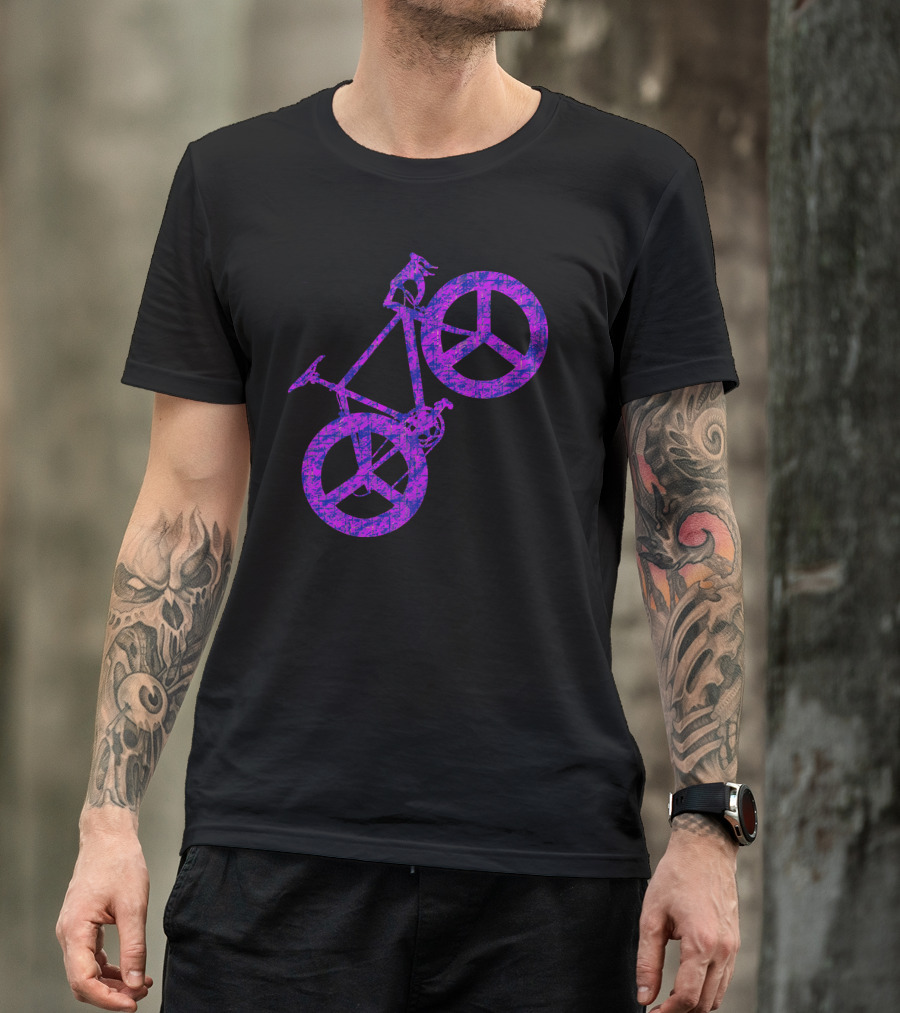 Purple Bicycle Peace Symbol Wheels T-Shirt