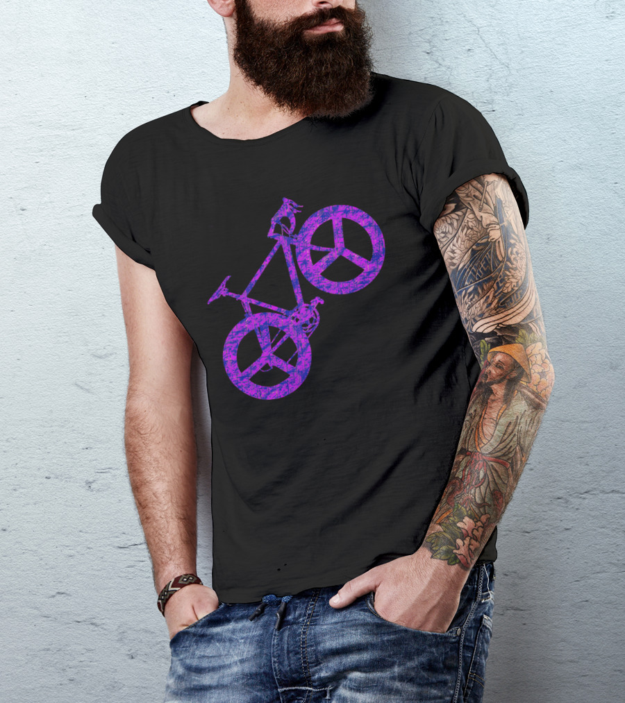 Purple Bicycle Peace Symbol Wheels T-Shirt