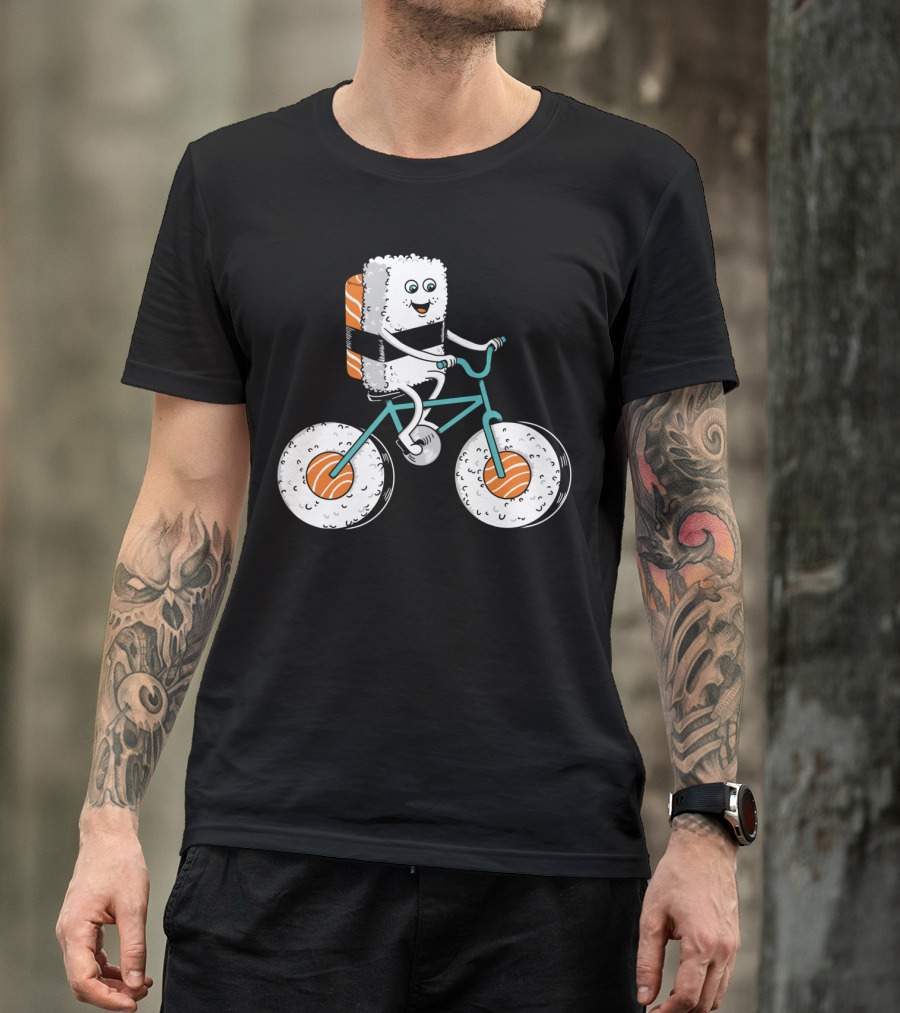 Sushi Roll On Bicycle With Sashimi Wheels T-Shirt