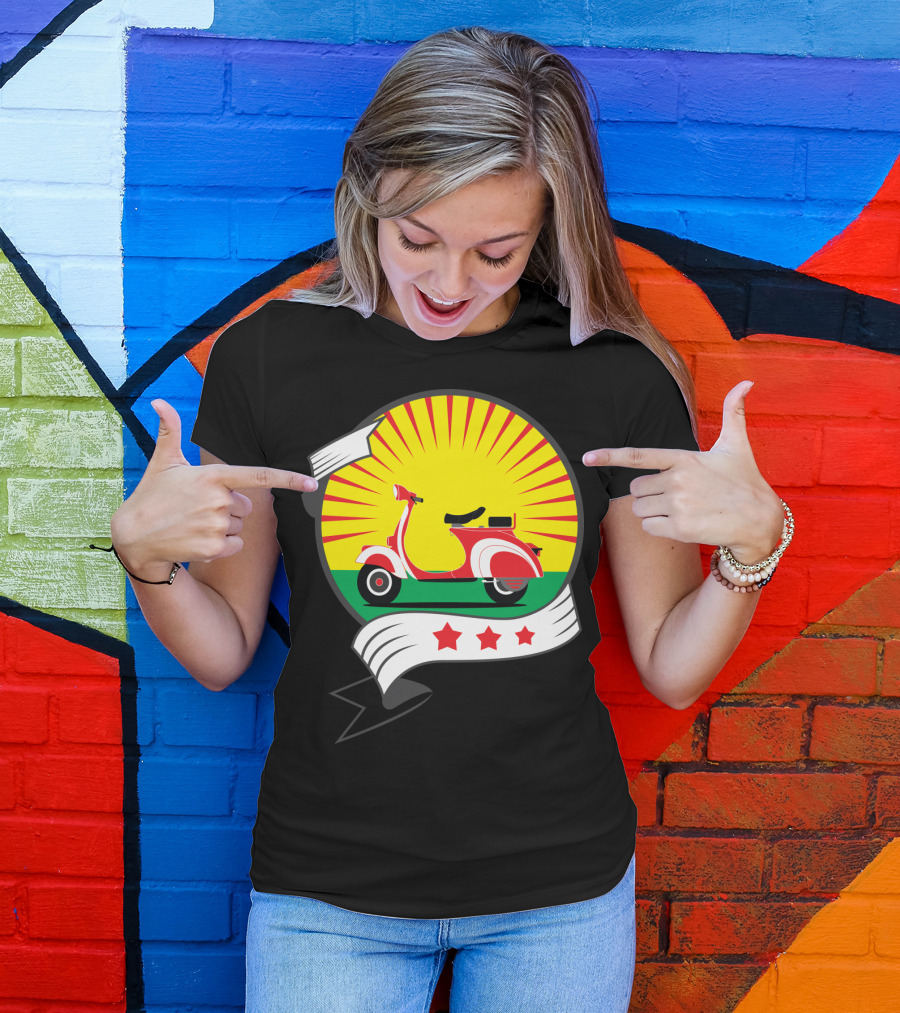 Vintage Red Scooter Sunburst Three Star Emblem T-Shirt