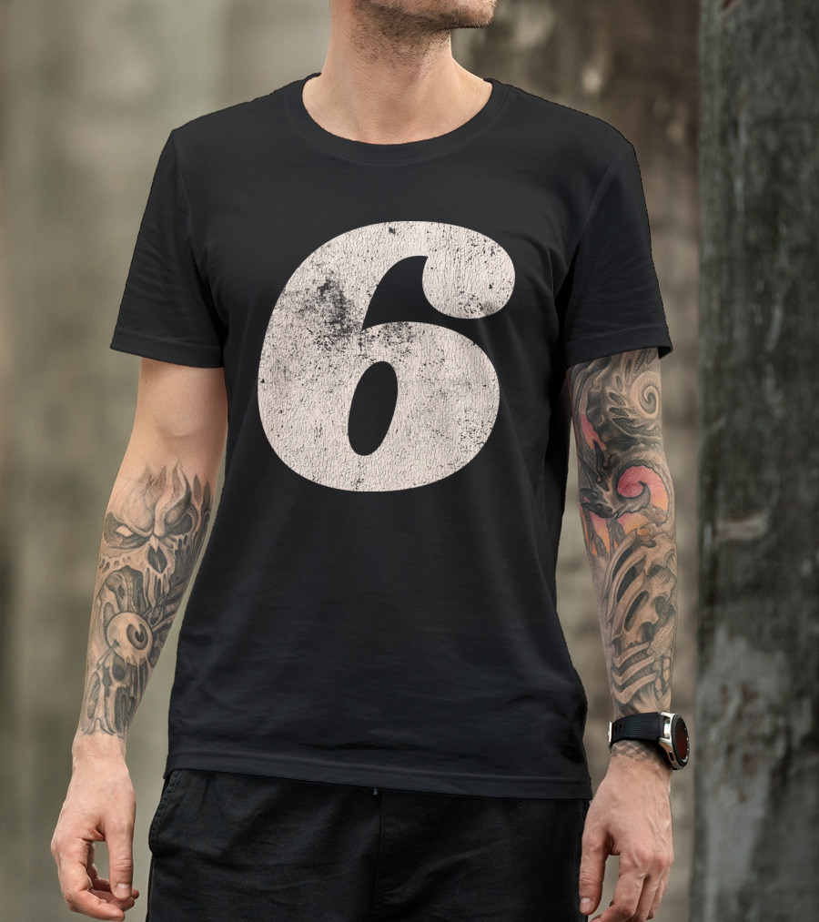 Vintagestyle Number 6 Distressed Retro Look T-Shirt