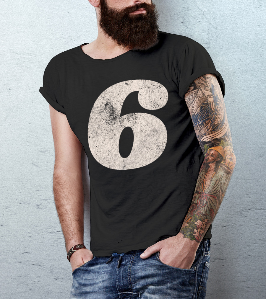 Vintagestyle Number 6 Distressed Retro Look T-Shirt