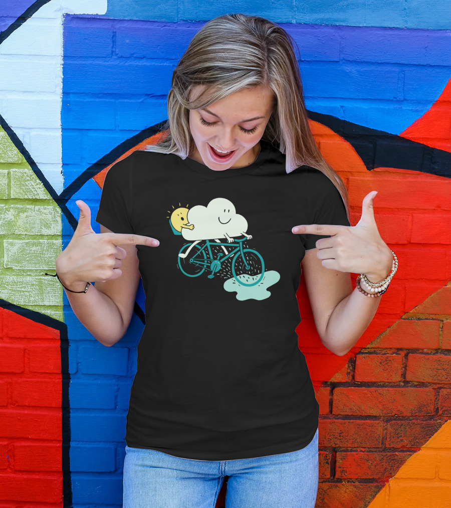 Weather Cycles Happy Sun And Cloud Riding Bicycle T-Shirt