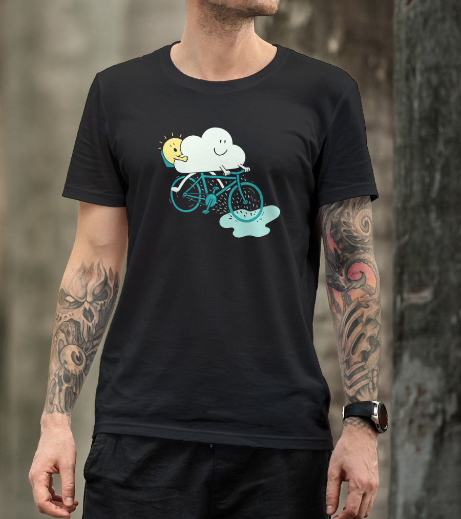 Weather Cycles Happy Sun And Cloud Riding Bicycle T-Shirt