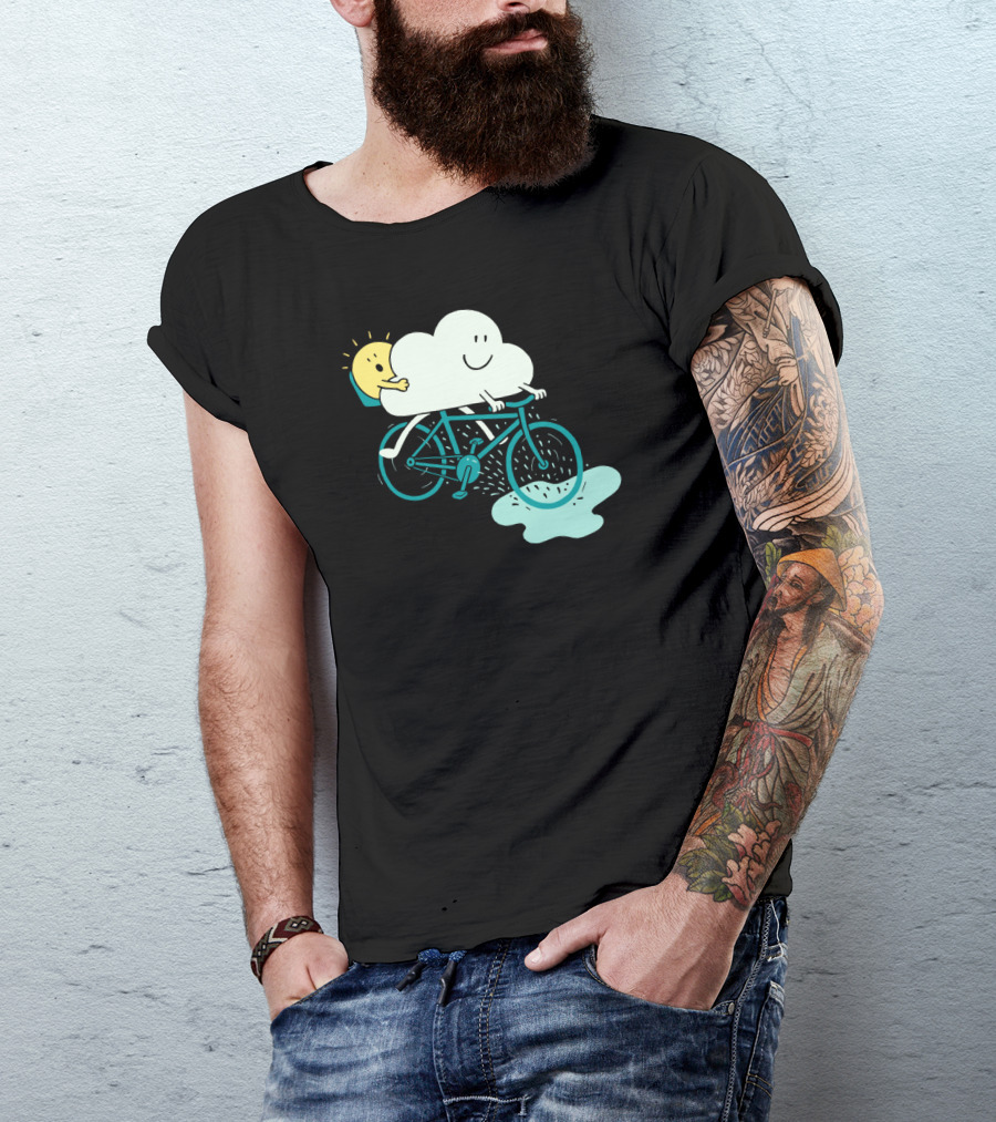 Weather Cycles Happy Sun And Cloud Riding Bicycle T-Shirt
