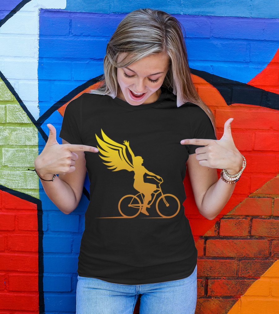 Women Riding Bike With Angel Wings T-Shirt