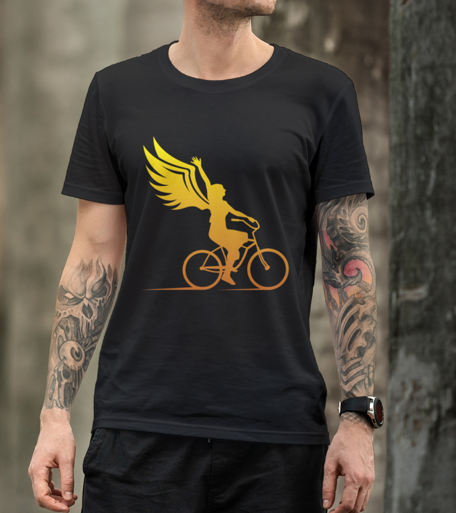 Women Riding Bike With Angel Wings T-Shirt