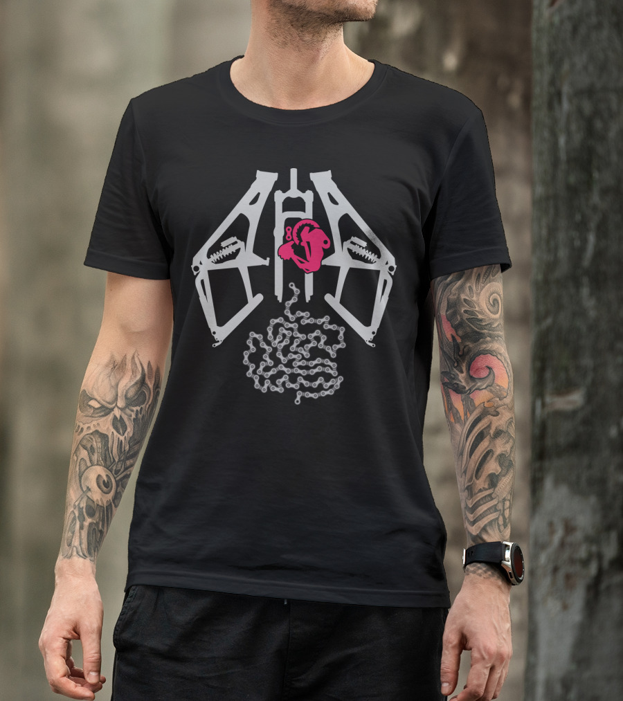 XRay MTB Suspension Anatomy With Cyclist And Bike Chain T-Shirt