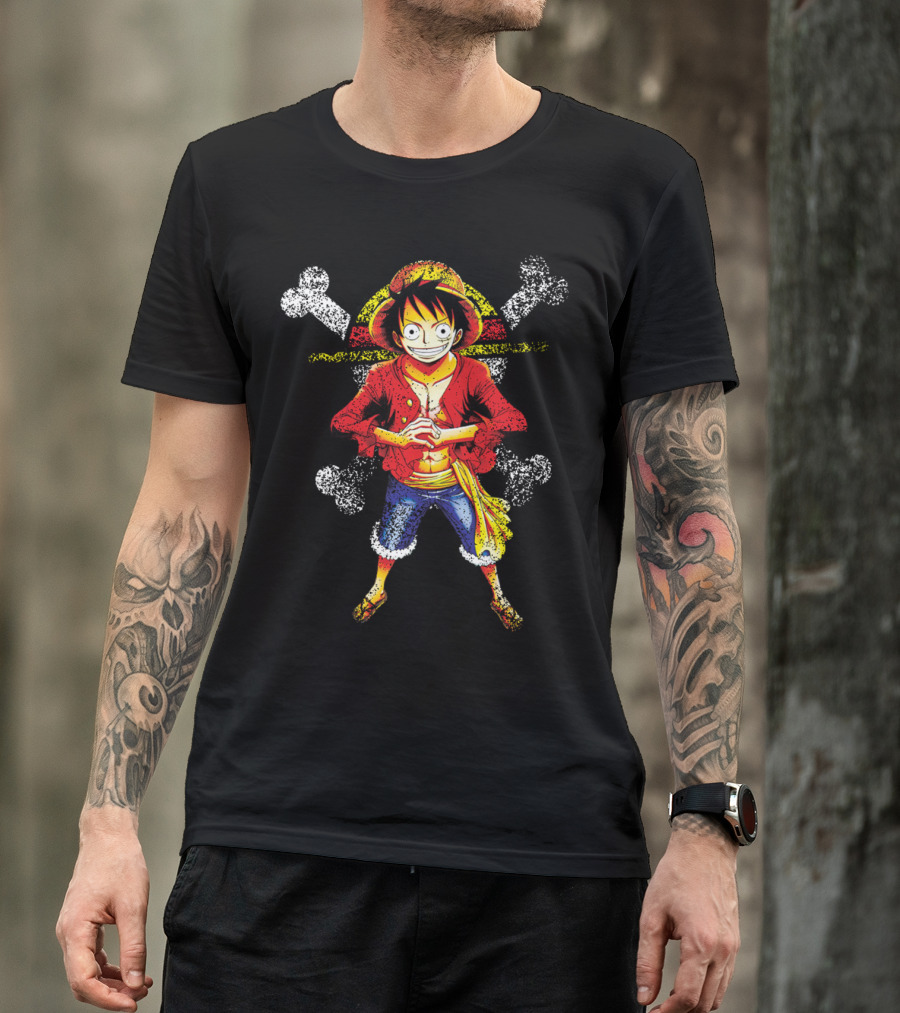 GRUNGE STRAW HAT PIRATE GRAPHIC ONE PIECE LUFFY SHONEN MANGA ANIME T-Shirt