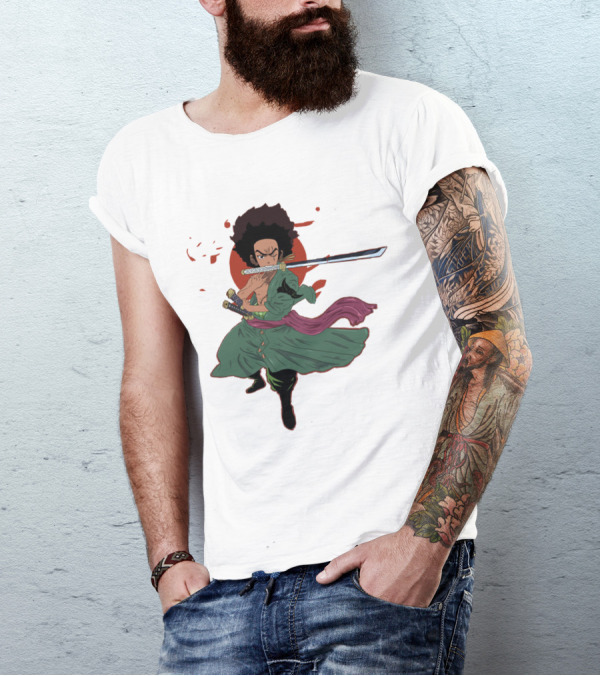 Huey Freeman X Roronoa Zoro Samurai Sword Fighter T-Shirt