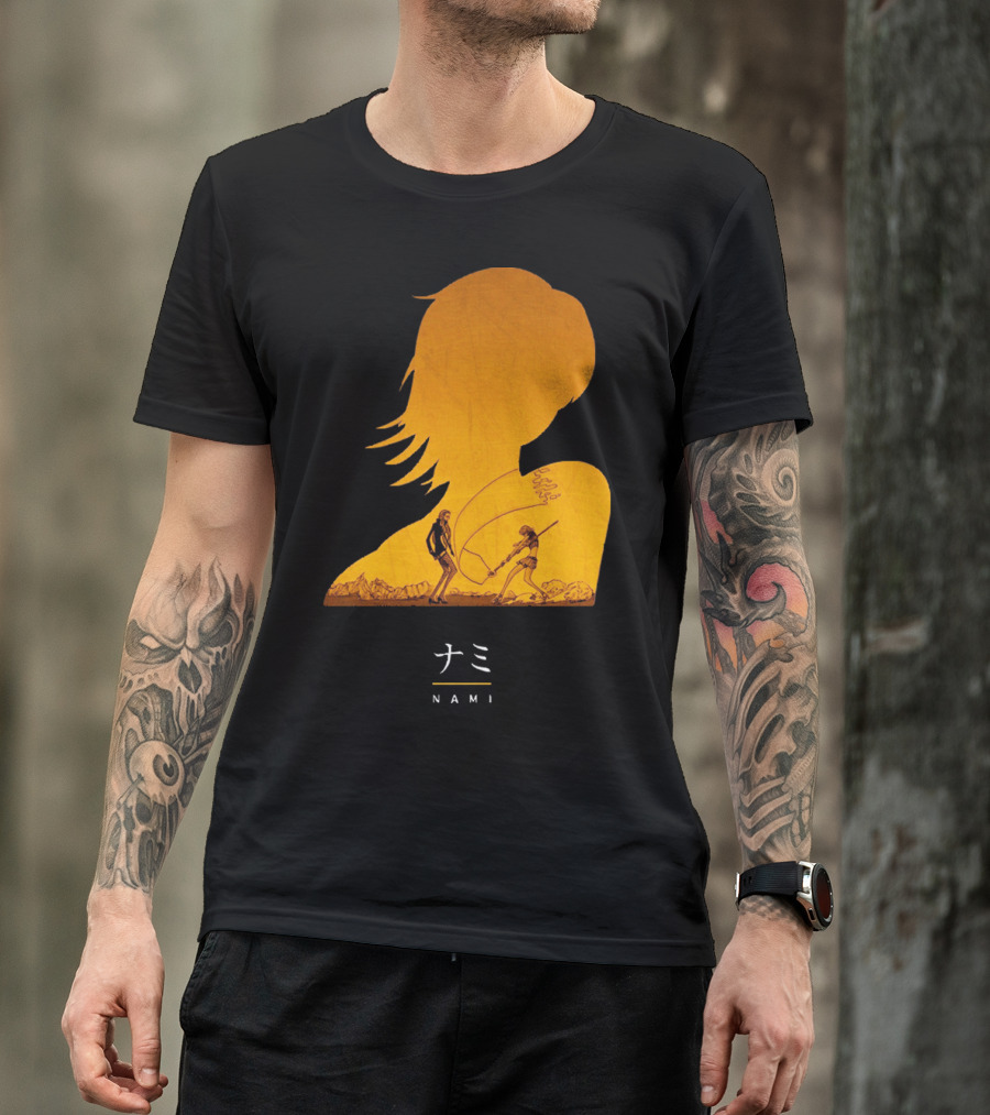One Piece Nami Silhouette With Luffy And Nami Scene T-Shirt