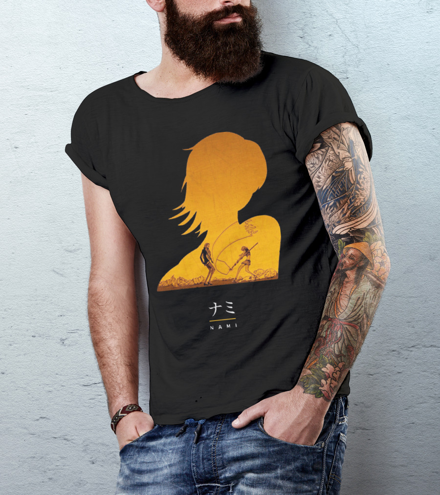 One Piece Nami Silhouette With Luffy And Nami Scene T-Shirt