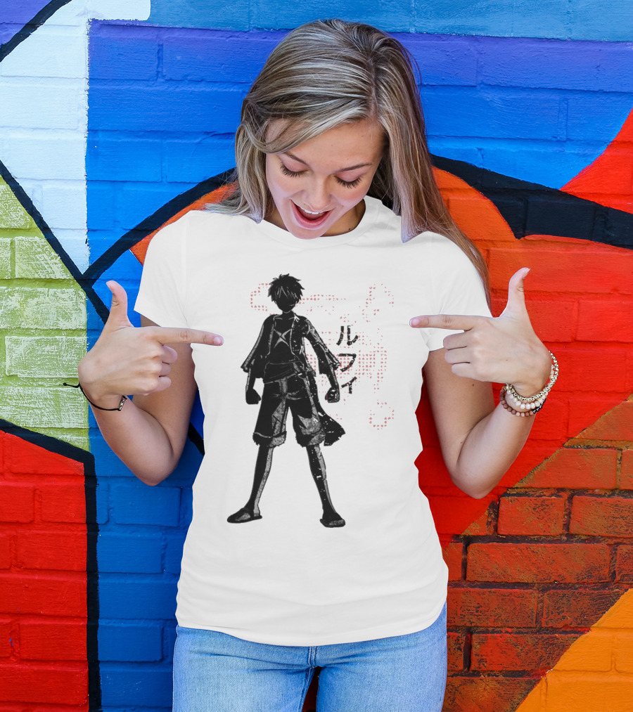 Crimson Luffy Anime Silhouette Kanji T-Shirt