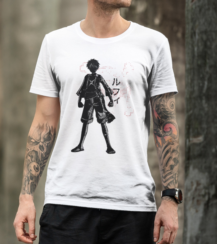Crimson Luffy Anime Silhouette Kanji T-Shirt