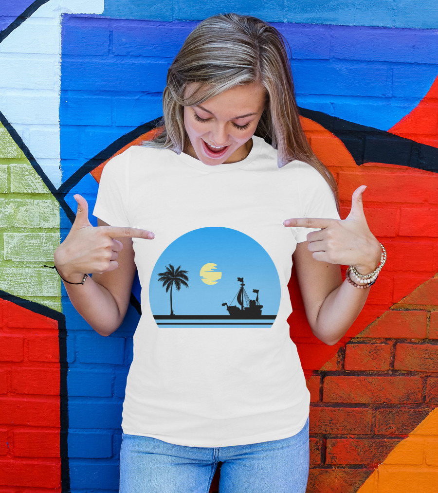 Going Merry Ship Silhouette Sunrise With Palm Tree And Sun T-Shirt