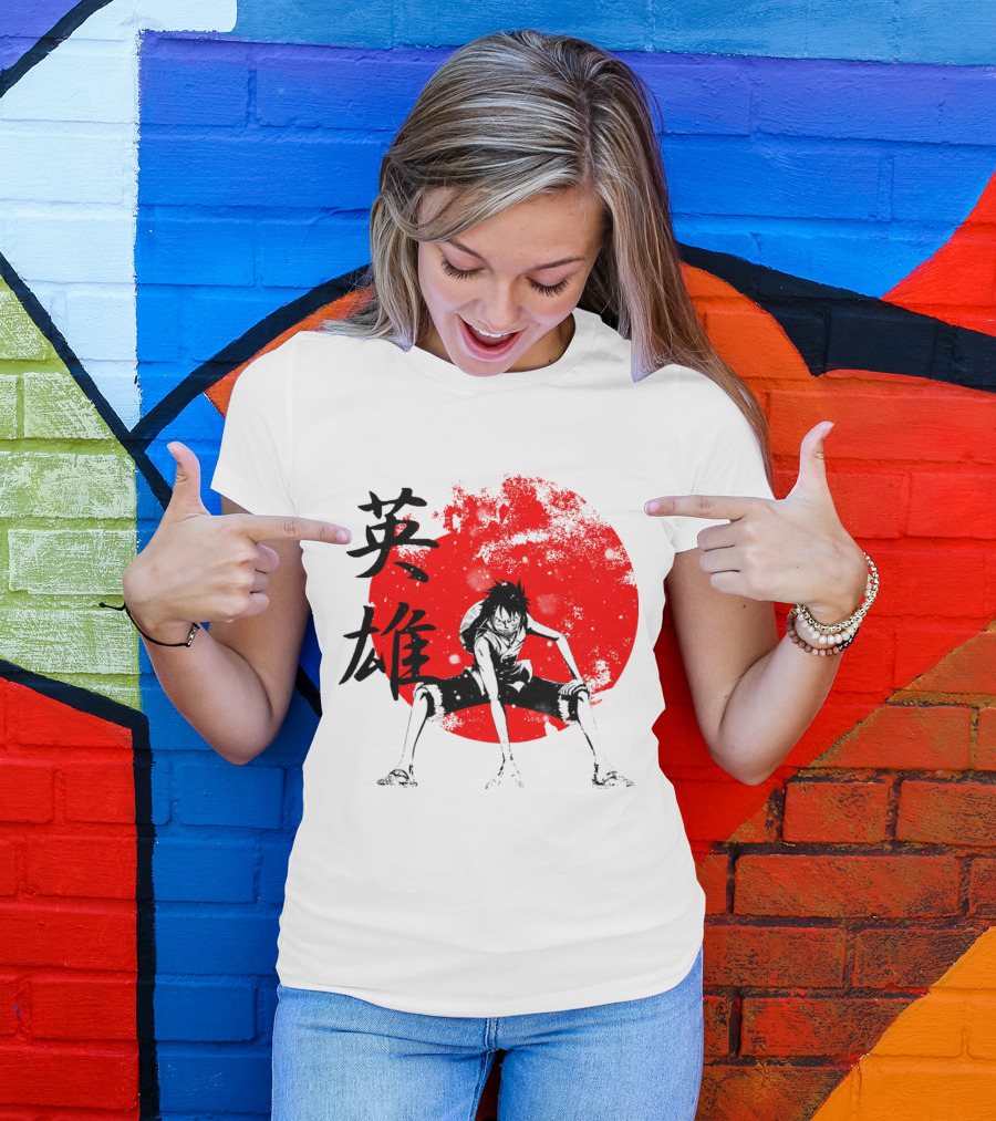 One Piece Hero Luffy Japanese Kanji Red Circle T-Shirt
