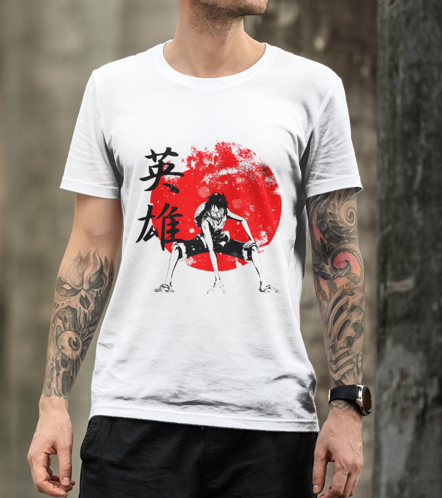One Piece Hero Luffy Japanese Kanji Red Circle T-Shirt