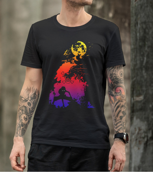 Monkey D. Luffy Shadow Art With Straw Hat Pirate Emblem And Moon T-Shirt