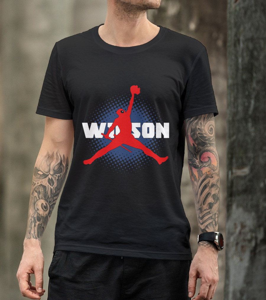 Wilson Jump Character Icon In Red With Blue Dot Background T-Shirt