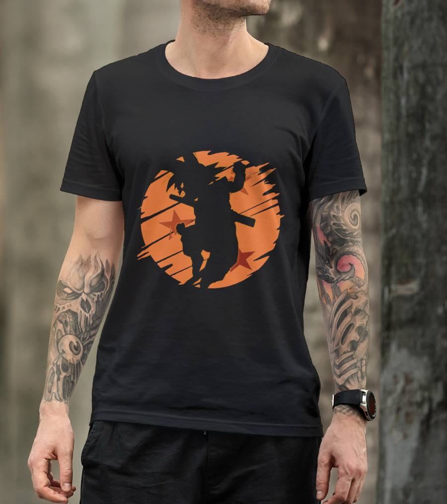 Angry Goku Silhouette Dragon Ball Orange Star Background T-Shirt