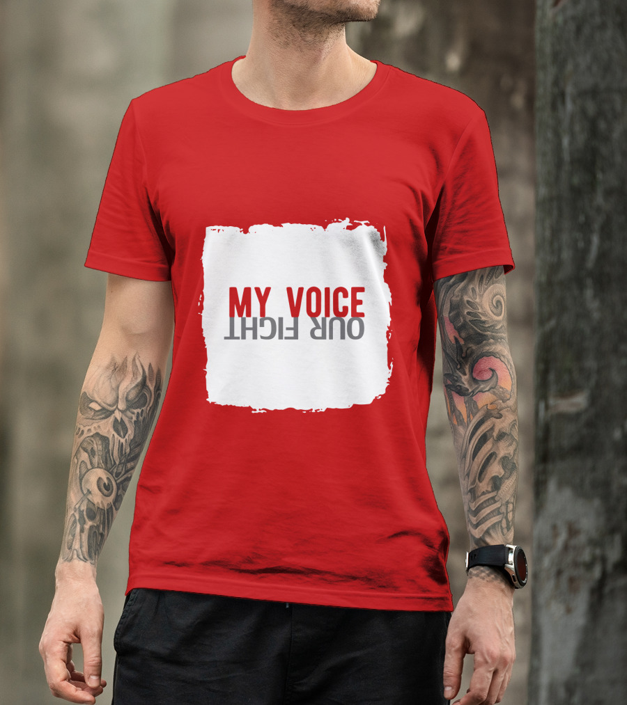 My Voice Our Fight Red And White Distressed Square T-Shirt