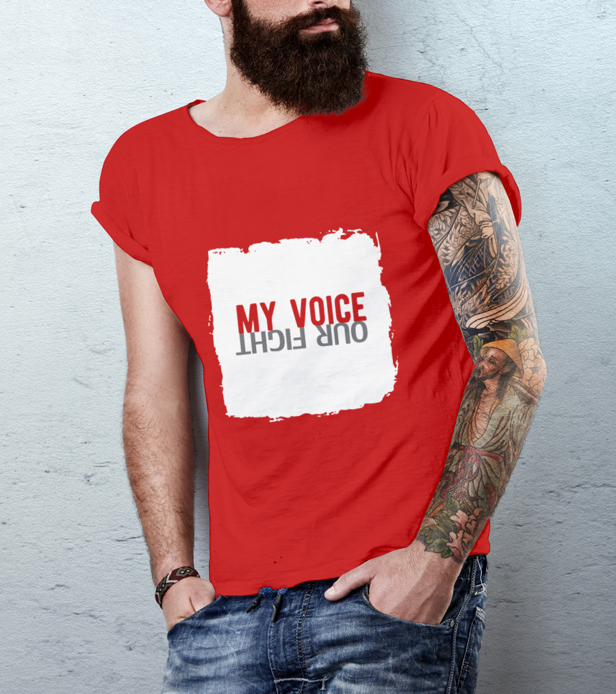 My Voice Our Fight Red And White Distressed Square T-Shirt