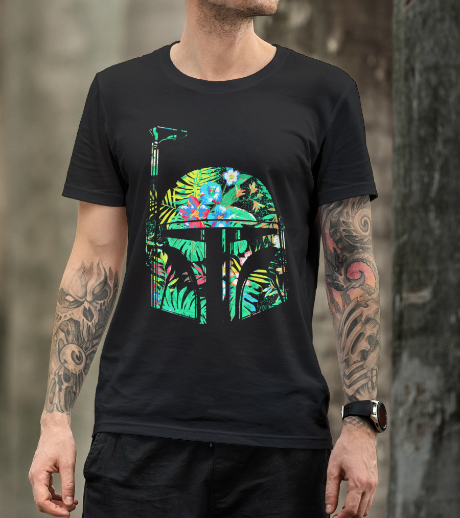 Tropical Floral Boba Fett Helmet T-Shirt