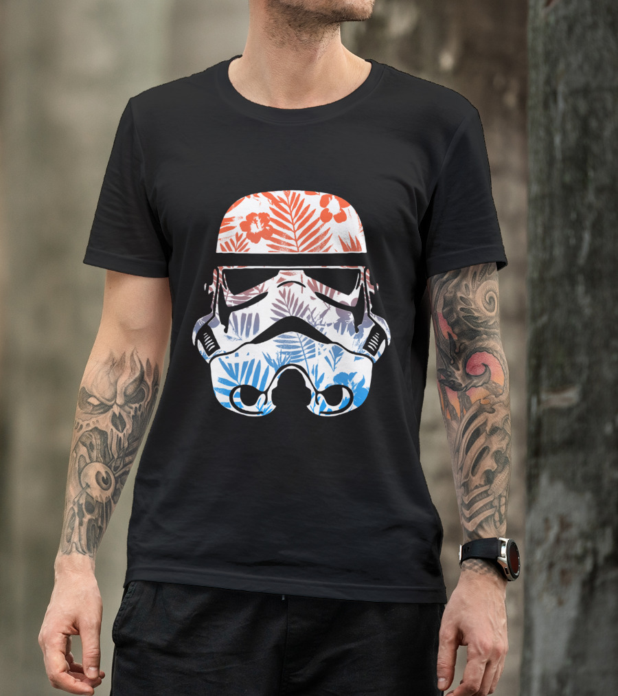 Tropical Trooper Helmet Floral Red And Blue T-Shirt