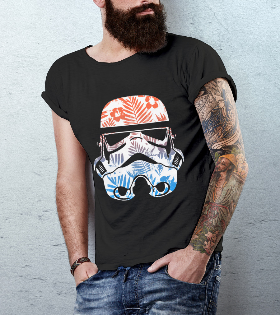 Tropical Trooper Helmet Floral Red And Blue T-Shirt