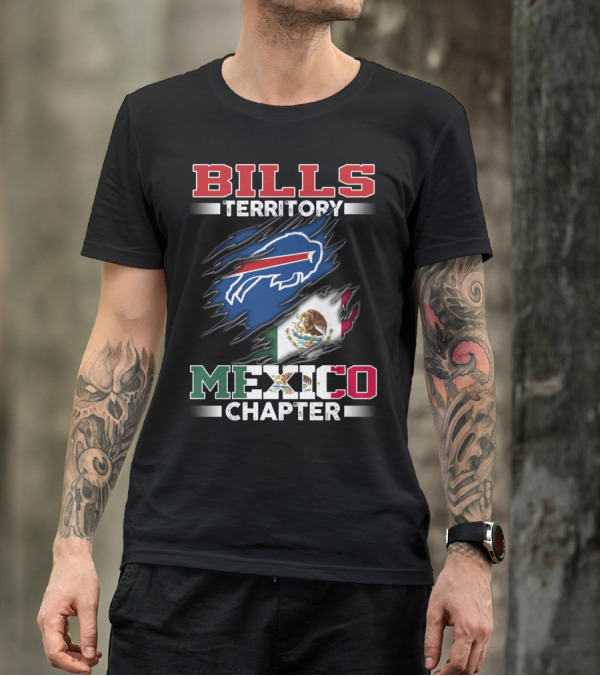 BILLS Territory Mexico Chapter Buffalo Logo Mexican Flag T-Shirt