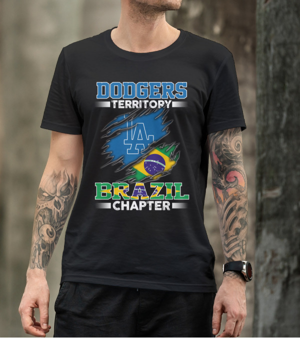DODGERS TERRITORY BRAZIL CHAPTER LA Logo Brazilian Flag T-Shirt