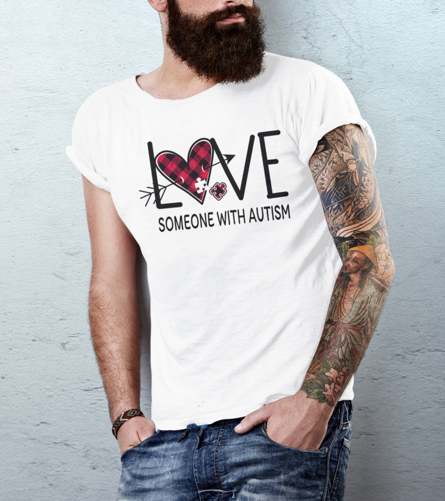 LOVE Someone With Autism Heart Puzzle T-Shirt