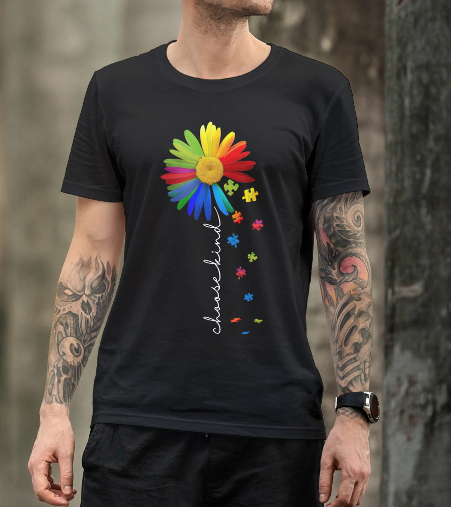 Choose Kind Rainbow Flower With Puzzle Pieces T-Shirt