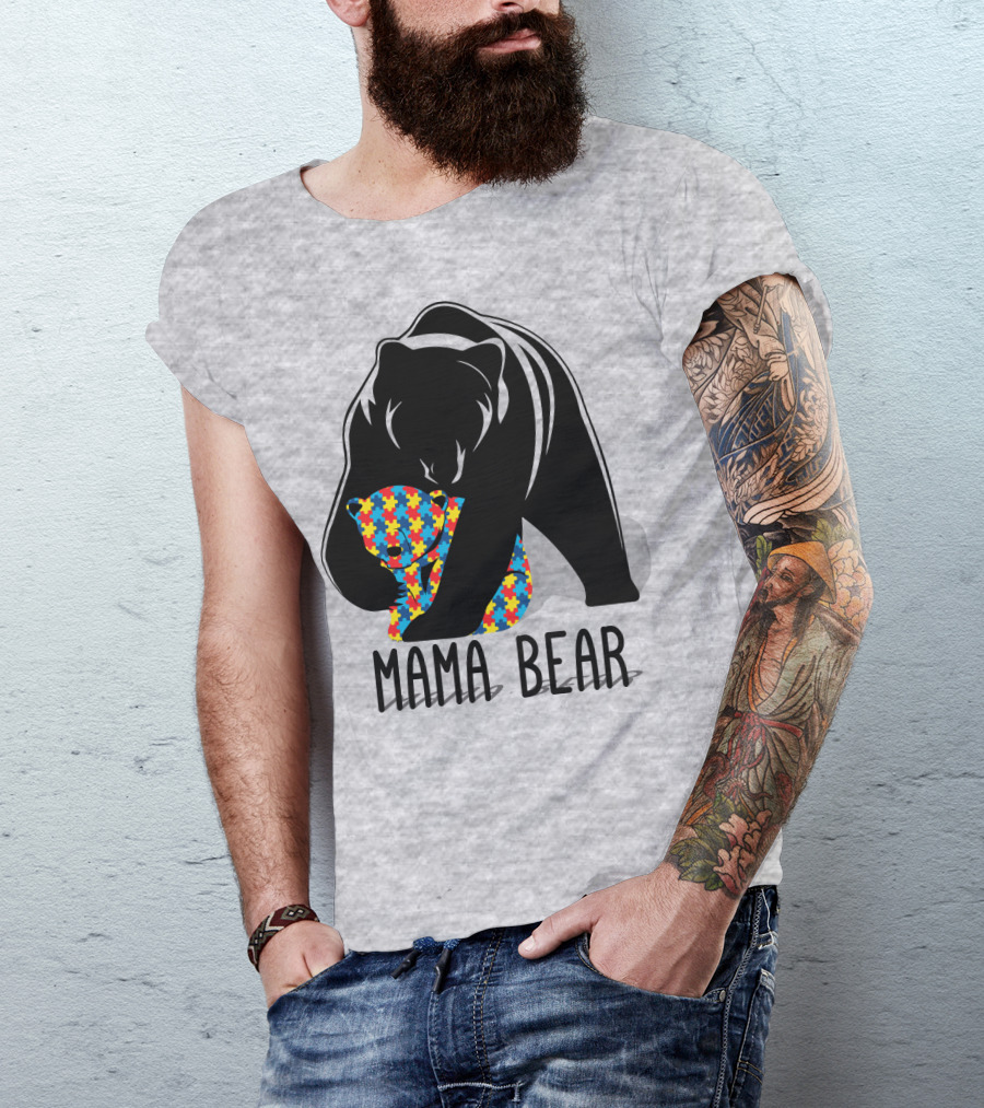 Mama Bear Autism Puzzle Bear Hug T-Shirt