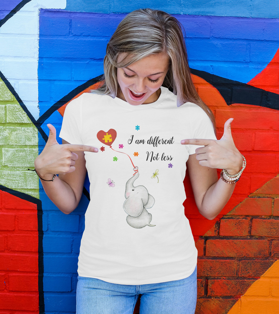I Am Different Not Less Elephant Puzzle Heart Balloon Autism T-Shirt