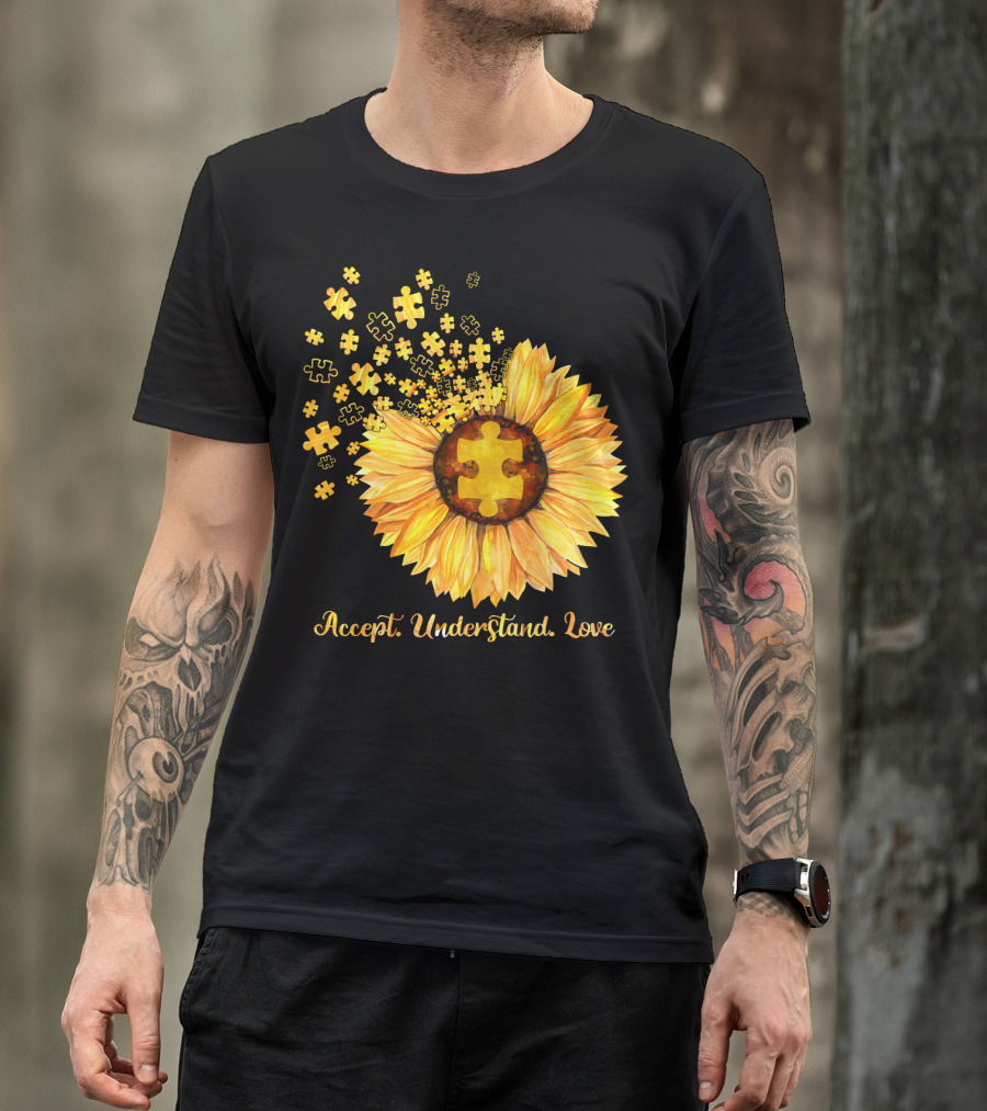 Sunflower Puzzle Pieces Accept Understand Love T-Shirt