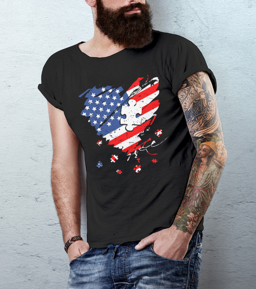 Autism USA Puzzle Heart Flag T-Shirt