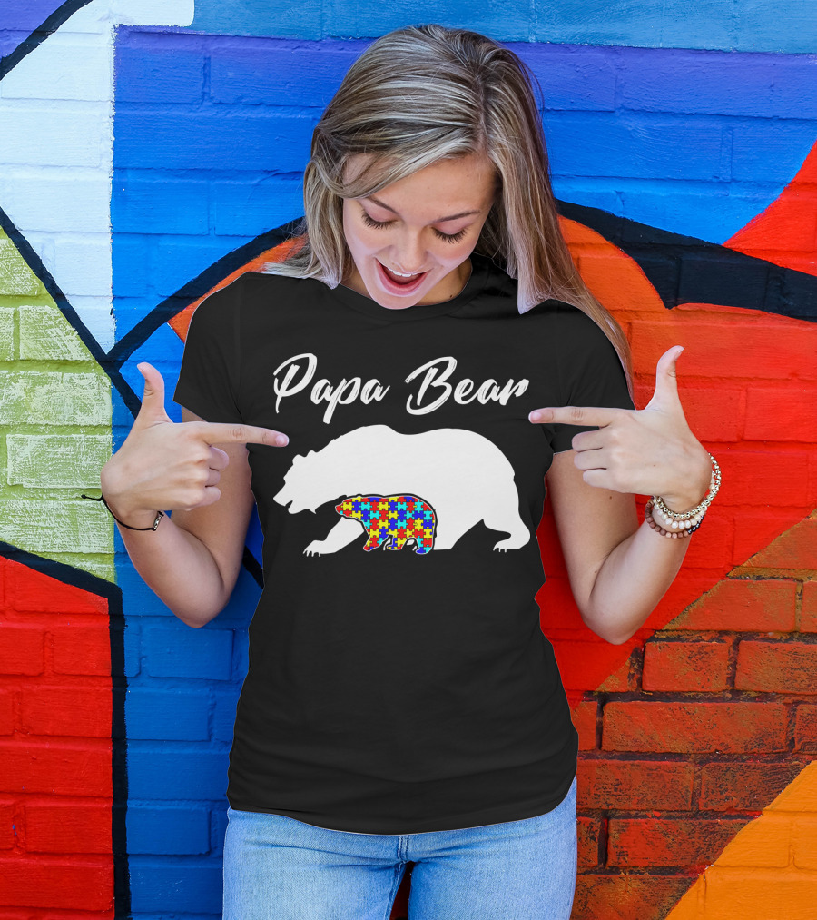 Papa Bear Autism Puzzle Bear T-Shirt