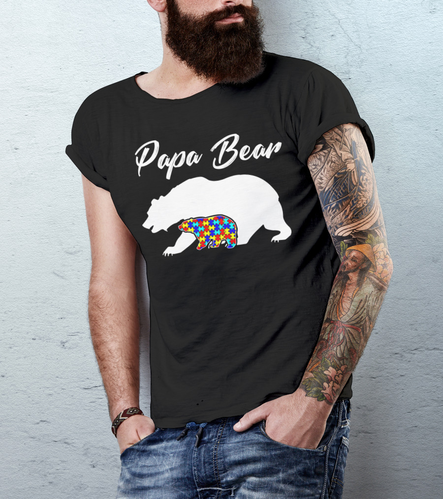 Papa Bear Autism Puzzle Bear T-Shirt