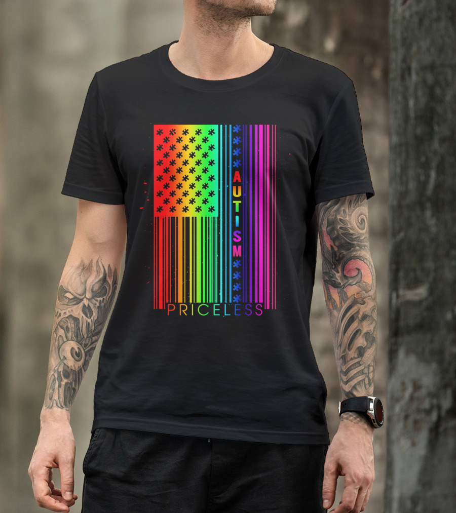 Autism Priceless Rainbow Barcode Flag T-Shirt