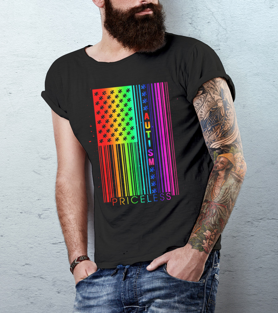 Autism Priceless Rainbow Barcode Flag T-Shirt