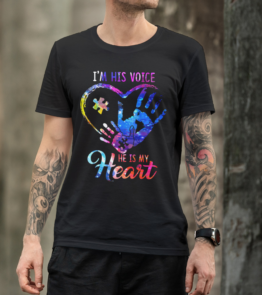 I'm His Voice He Is My Heart Puzzle Heart Hands T-Shirt