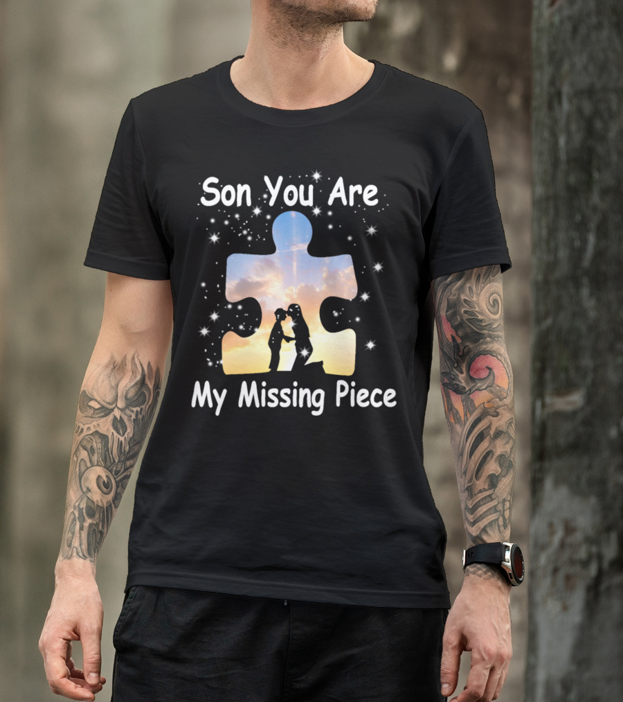 Son You Are My Missing Piece Puzzle Silhouette With Starry Sky And Sunset Scene T-Shirt
