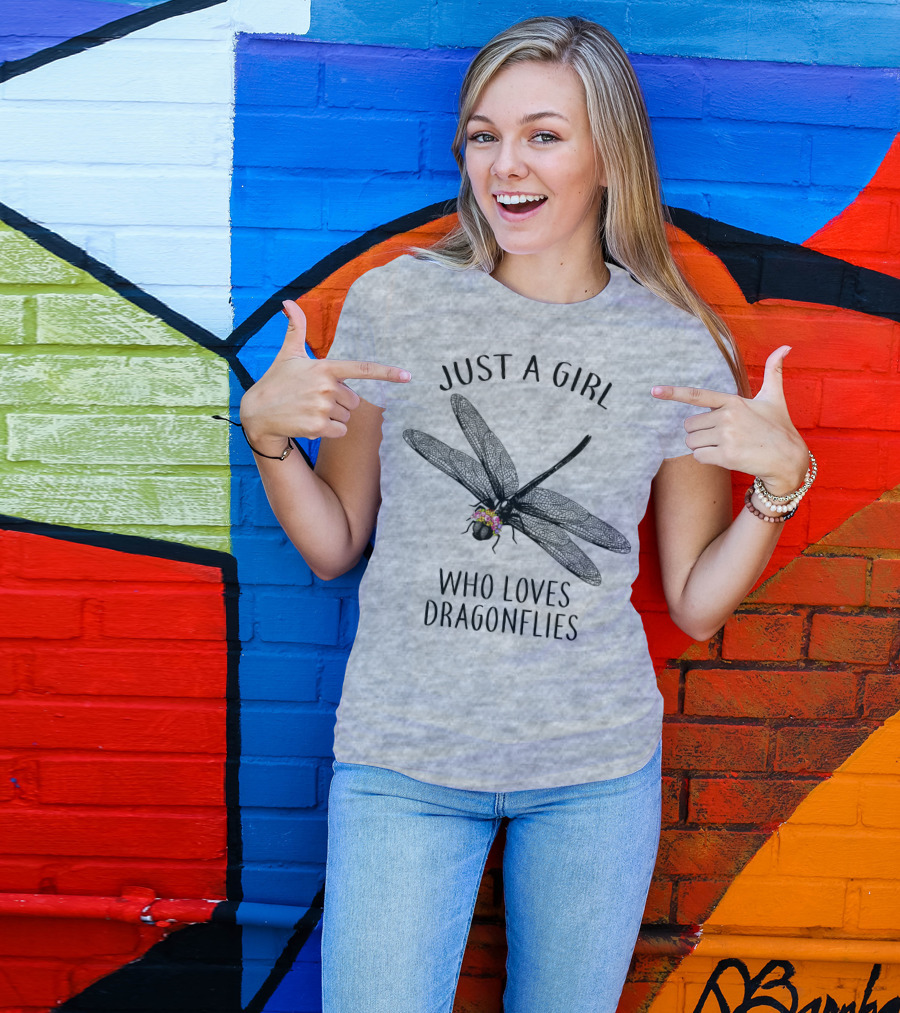 Just A Girl Who Loves Dragonflies Floral Adorned Insect T-Shirt