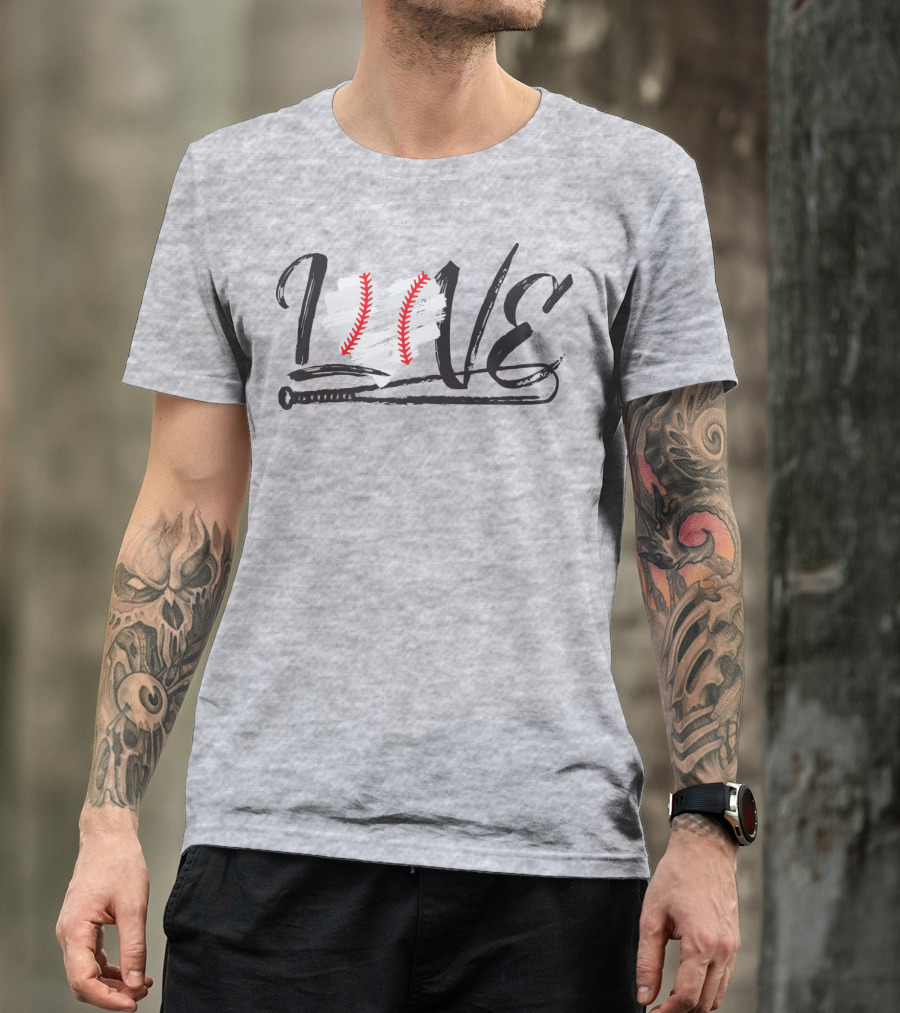 Love Baseball Bat Heart Stitching T-Shirt