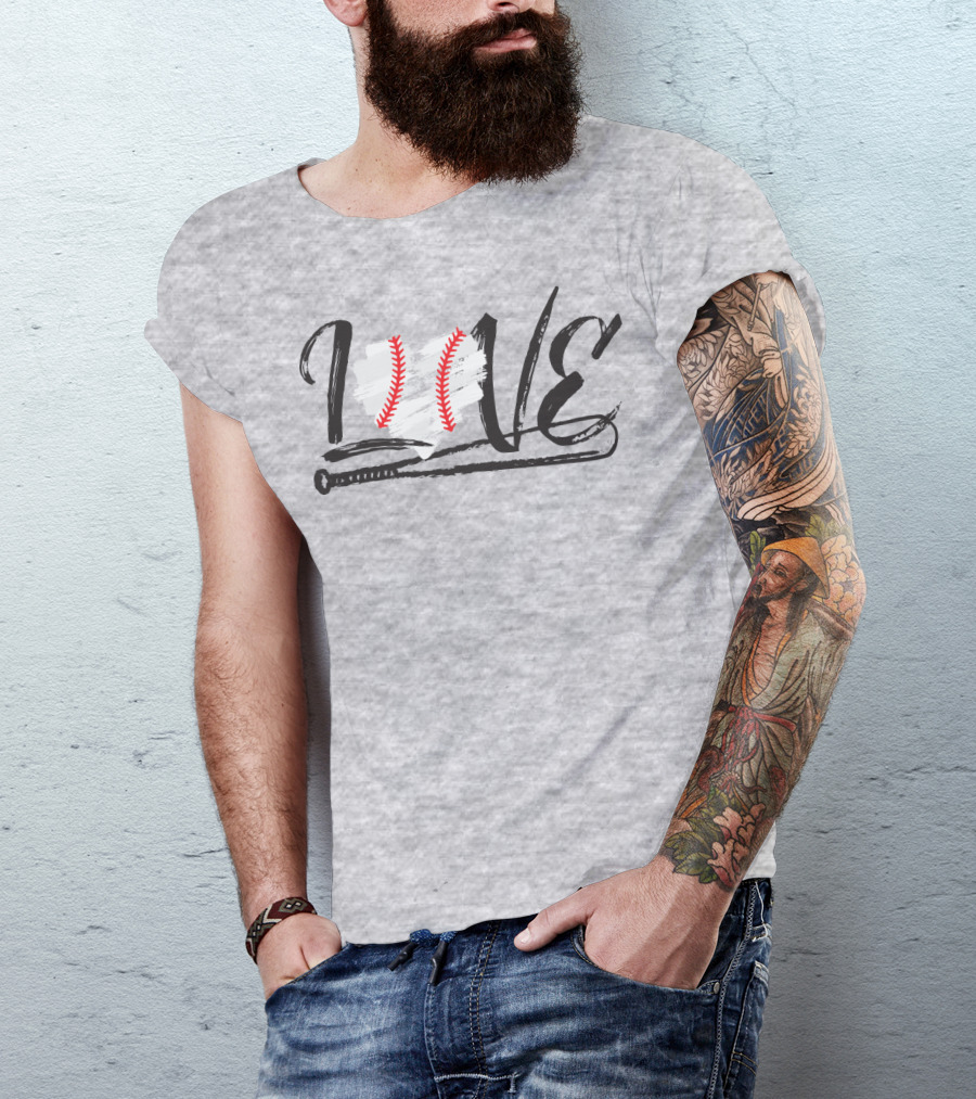 Love Baseball Bat Heart Stitching T-Shirt