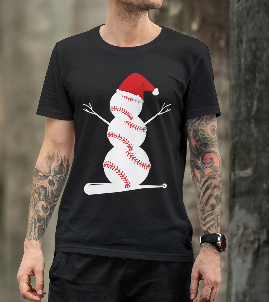 Baseball Snowman Santa Hat Bat Christmas BA01 T-Shirt