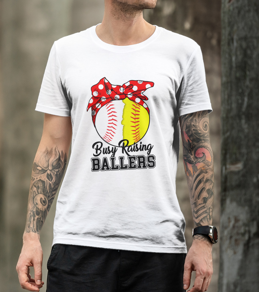 Busy Raising BALLERS Softball Baseball Polka Dot Bandana T-Shirt