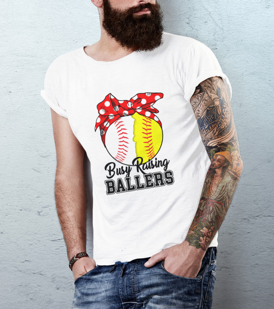 Busy Raising BALLERS Softball Baseball Polka Dot Bandana T-Shirt